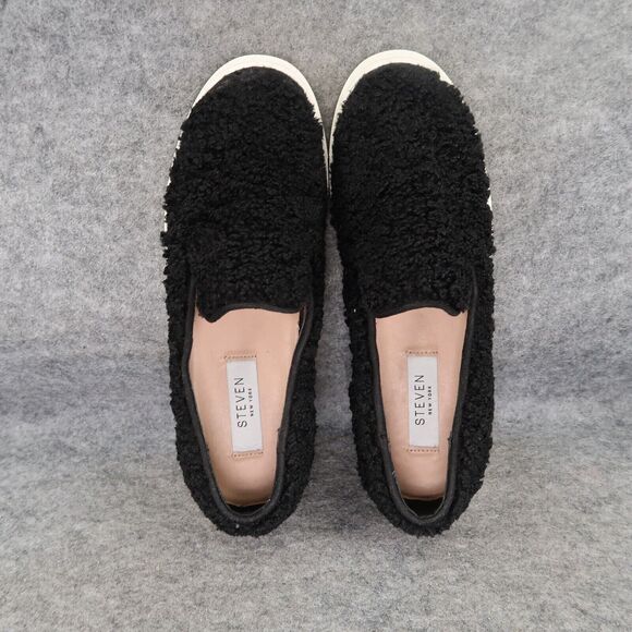 Steven Shoes Womens 6 Sneakers Casual Slip On Skimmer Faux Fur Black Fashion NY - Picture 6 of 16